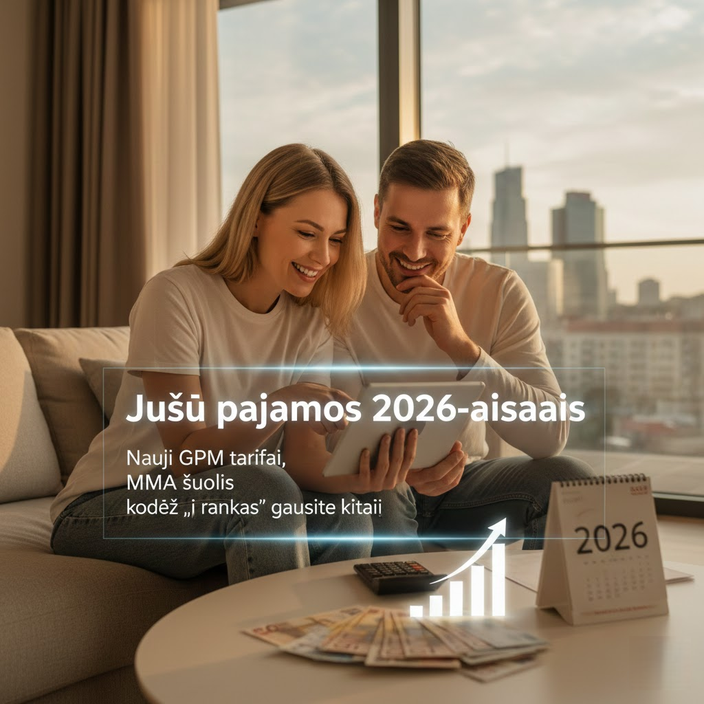 Jūsų pajamos 2026-aisiais: Nauji GPM tarifai, MMA šuolis ir kodėl „į rankas“ gausite kitaip
