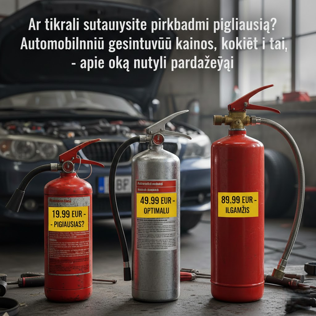 Ar tikrai sutaupysite pirkdami pigiausią? Automobilinių gesintuvų kainos, kokybė ir tai, apie ką nutyli pardavėjai